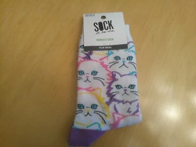 Sock It To Me Women's Crew Socks - Fur Real cat print (USA 5-10) NWT - Image 1 of 4