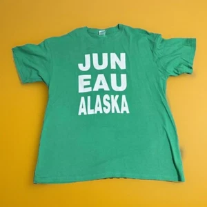 Camisa Juneau Alaska Gigante Deletreada Gráfica Verde Grande Turista 50º Estado Usada  - Imagen 1 de 6