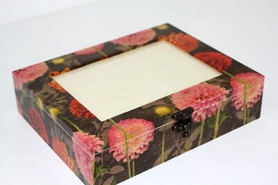 Wood handmade storage/trinket box/flexible compartments Photo lid Flowers - Image 1 of 4