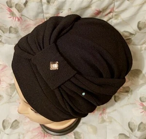 Nigeria African Women EleganTurban cap auto gele rhinestone pleated turban BLACK - Picture 1 of 7