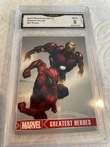 GREATEST HEROES IRON MAN SPIDERMAN 2012 RITTENHOUSE MARVEL PROMO # P1 GRADED 9 - Picture 1 of 2