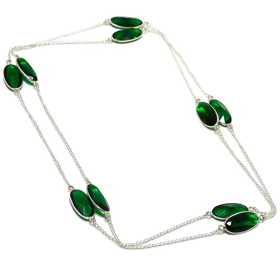 Chrome Diopside Gemstone Handmade 925 Sterling Silver Jwelery Necklace Size 36'' - Image 1 of 1