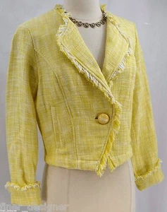 CAbi Carol Anderson 339 Yellow Daisy chic blazer tweed fringe shabby S NEW $168 - Picture 1 of 8