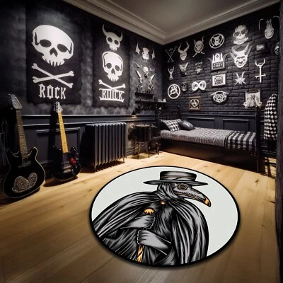 Tapete de área redondo lavável antiderrapante estilo gótico temático Plague Doctor - Imagem 1 de 3