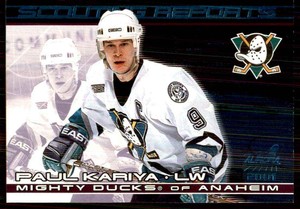 2000-01 Pacific Aurora Scouting Reports Paul Kariya #1