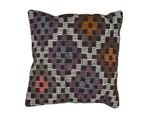Turkish Hand Woven Wool Cotton Geometric Oldkilim Kilim Lumbar Throw Pillow 18" - Picture 1 of 11