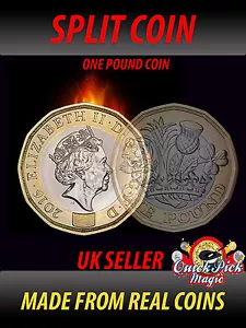Close Up Magic Coin Thru Bag - £1 Split Coin Zaubertrick - Clone Coin Trick - Bild 1 von 2