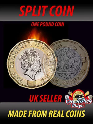 Close Up Magic Coin Thru Bag - £1 Split Coin Magic Trick - Clone Coin Trick - Image 1 of 2