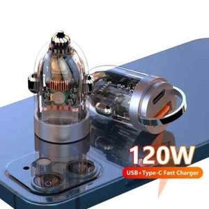 120W Transparent Invisible Pull Ring Car Charger USB Type C Fast Charging QC3.0 - Picture 1 of 6