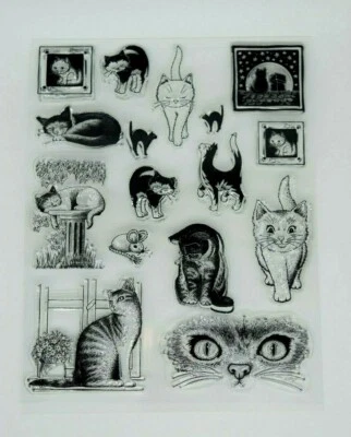 Large Sheet of 16 Cat Themed Clear Acrylic Stamps, Cats, Pets *UK Seller* 0Z - Image 1 of 3