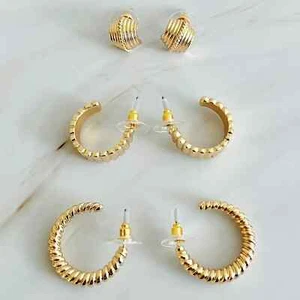 POMINA ~ CABLED TRIO SET HOOP EARRINGS - Picture 1 of 2