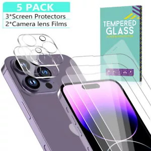 5 Pack For iPhone 13 14 Pro Max Tempered GLASS Screen Protector With Camera Lens - Picture 1 of 26