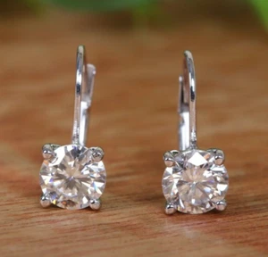 3 Ct Treated Certified Off White Diamond Solitaire Dangler Earrings, 925 Silver - Picture 1 of 8