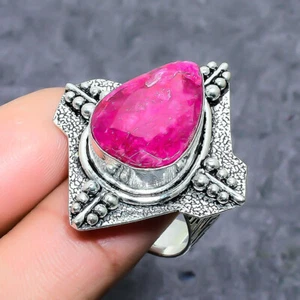 Lab Created Ruby Gemstone Handmade 925 Sterling Silver Jewelry Ring Size 8 - Picture 1 of 2