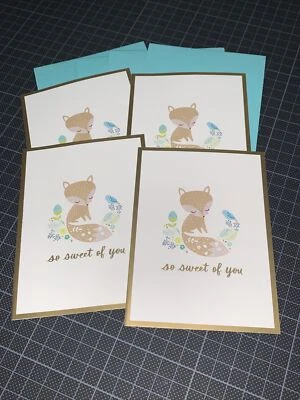 (4) Tarjetas en blanco Hallmark Fox So Sweet Of You Baby Shower/Cualquier ocasión/Gracias Foto 1 de 4