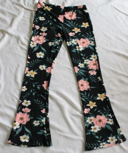 Full Circle Trends With Love Flare Comfy Stretch Pants Size L Black Floral Soft - Picture 1 of 6