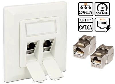 Anschlussdose 2-fach LAN Netzwerk 2x RJ45 Keystone Modul Cat6A 500MHz 10Gbit UP - Bild 1 von 4