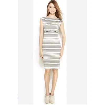 Calvin Klein Womens Sleeveless Sheath Dress 10 Grey Career Business Stripe NEW - Image 1 of 4