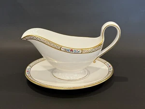 Spode Gravy Boat with Under Plate "Golden Trellis Y8405", Made in England - Picture 1 of 6