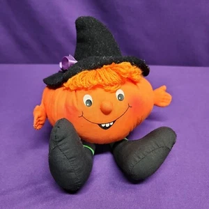 Vintage Hallmark Pumpkin Witch 10" Plush 1982 Halloween Kitschy Anthropomorphic  - Picture 1 of 6