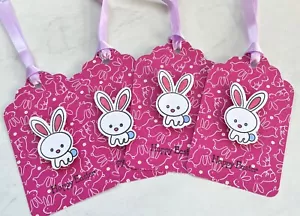 Set of 4 Handmade Easter Gift Tags~Stamped~Super Cute Bunnies - Picture 1 of 2