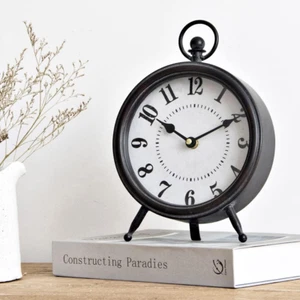 Vintage Black Table Clock on Stand Decorative Desk and Shelf Clock Rustic 10.5"H - Picture 1 of 7