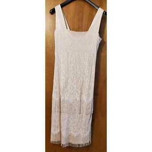 Gorgeous Vintage Damianou Beige Fringed Slip Dress Size M - Picture 1 of 10