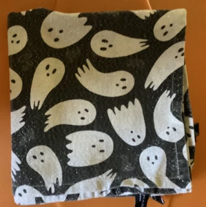 Tahari 4 Halloween Ghost Napkin Set Black Silver Sparkle Cotton - Picture 1 of 4