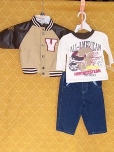 Varsity Letter JACKET Blue JEANS Football SHIRT 3-piece SET Little Rebel NWT $36 - Picture 1 of 5