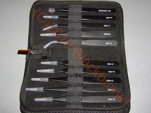 Pinzette D10-18 Set 10Pz + Astuccio con Cerniera, Stainless steel Antistatic - Foto 1 di 4