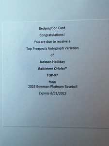 2023 Bowman Platinum Jackson Holliday Top Prospects Auto Variation Redemption