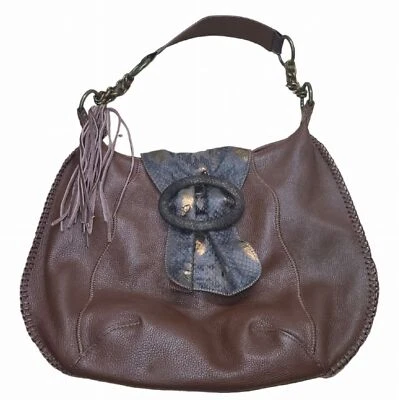 BOLSO DE HOMBRO HOBO BOHO PIEL SERPIENTE CUERO GENUINO MARRÓN CHI BY FALCHI Foto 1 de 4