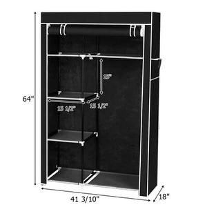 Portable Closet Storage Organizer Wardrobe Clothes Rack with Shelves Black 64 - Picture 1 of 12