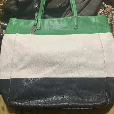 Bolso de Hombro Cynthia Rowley Cuero Guijarro Bloque de Color Verde, Blanco/Azul Foto 1 de 4