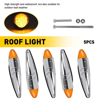 5PCS Amber Torpedo LED Cab Marker Roof Light For Peterbilt Kenworth Freightliner - Image 1 of 4