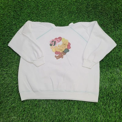Vintage 90s Teddy-Bear Sweatshirt Womens XL 23x21 White - Image 1 of 4