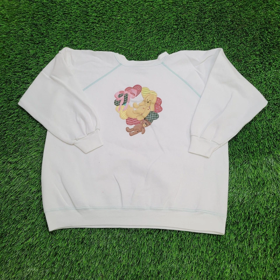 Sudadera vintage años 90 oso de peluche para mujer XL 23x21 blanca Foto 1 de 4