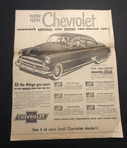 Vintage 1950’s Chevy Car Automobile Newspaper Ad 0C25 - Bild 1 von 3