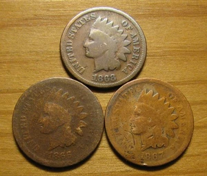 LOT OF (3) 1866 1867 1868 INDIAN HEAD CENTS FROM US COIN COLLECTION PENNY SET - Picture 1 of 4