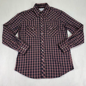 Wrangler Hemd Herren Medium Pearl Snap Cowboy Rodeo Western kariert rot/schwarz - Bild 1 von 7