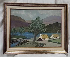 Vintage Embroidered Irish Tweed Landscape In Frame - Picture 1 of 11