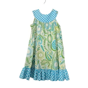 Kelly's Kids Blue Green Polka Dot Floral A Line Dress Size 7/8 - Picture 1 of 6