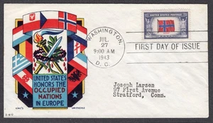 1943 Overrun Countries Norway (Scott 911) - Staehle King's G/P WDC FDC TB415 - Bild 1 von 1