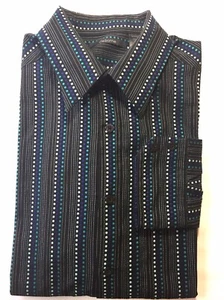 Claiborne Men’s Long Sleeve Dress Shirt Modern Fit Black Blue Stripe M - Picture 1 of 11