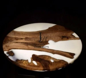 Round White Epoxy Resin Table | Minimalist Modern Design | Handmade Living Room - Picture 1 of 2