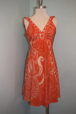 Vestido Beth Bowley Anthropologie Naranja 100% Seda Paisley Boho 2 Cóctel Fiesta Foto 1 de 4