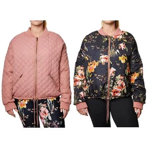 Betsey Johnson Pink Quilted Black Floral Bomber Bambi Reversible Jacket Medium - Picture 1 of 9