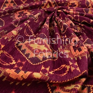 Heavyweight Traditional Kilim Aztec Purple Pattern Upholstery Furnishing Fabric - Picture 1 of 5