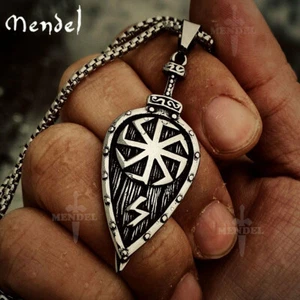 MENDEL Mens Viking Kolovrat Sun Wheel Shield Pendant Necklace Stainless Steel - Picture 1 of 7