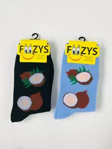 Nuove 2 paia calze da donna Coconut Think Beach & Palm Trees Crew taglia 9-11 Foozys - Foto 1 di 1